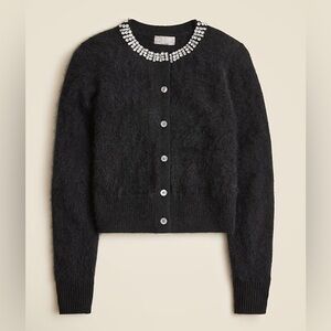 J. Crew Brushed cashmere embellished cardigan in Black Sz S NWT MSRP $218